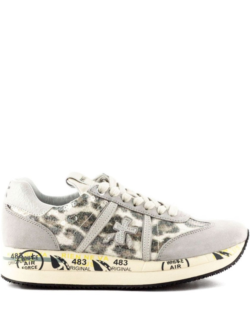 Premiata Beige Suede And Textured Leather Sneakers