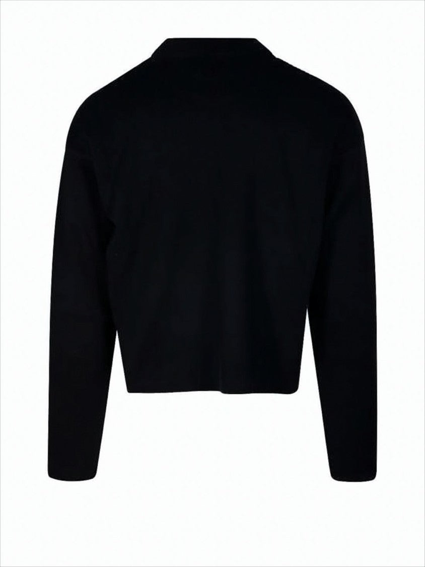 Ami Paris Cropped Black Sweater With Minimalist Design And Iconic Logo