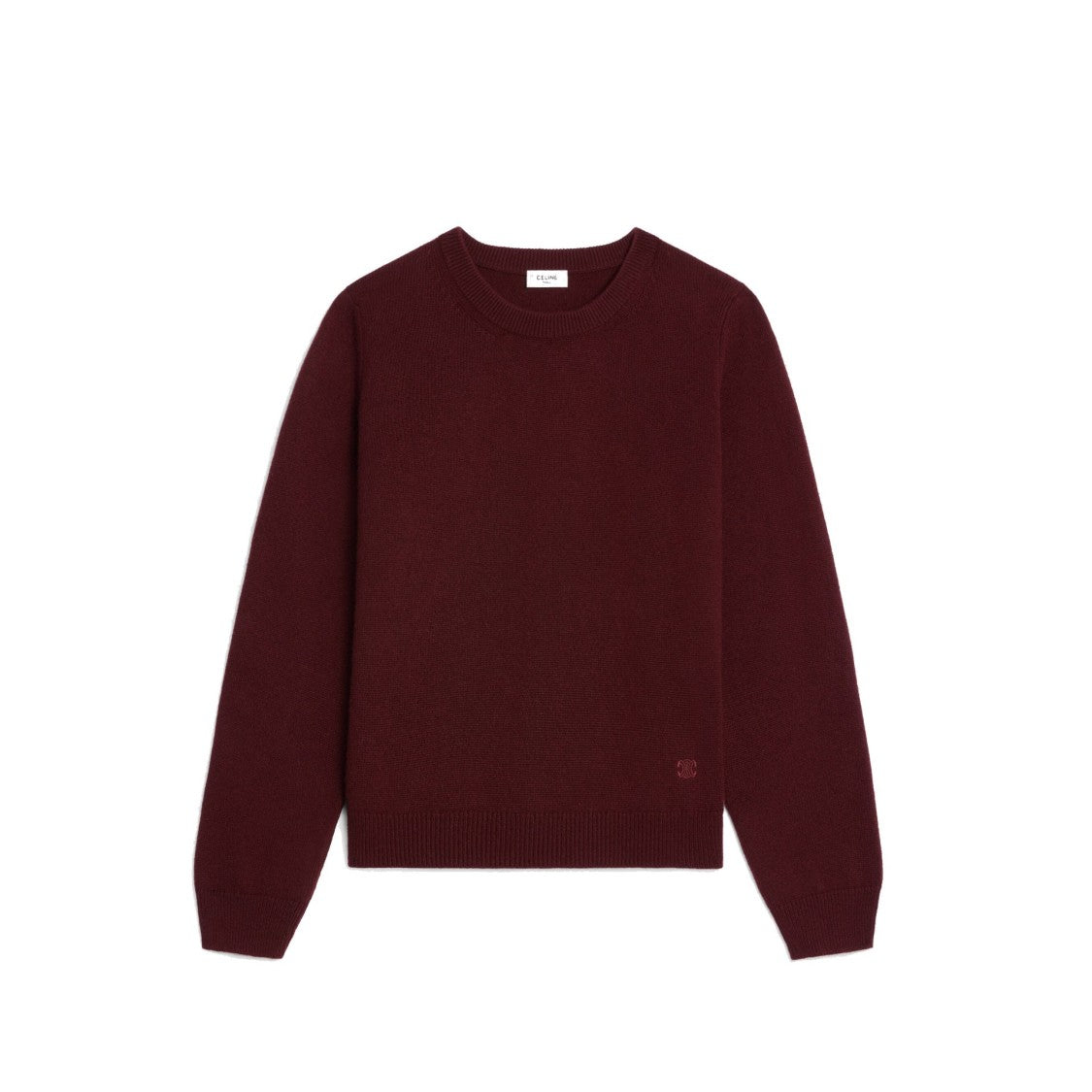 Celine Burgundy Cashmere Sweater With Front Embroidered Logo