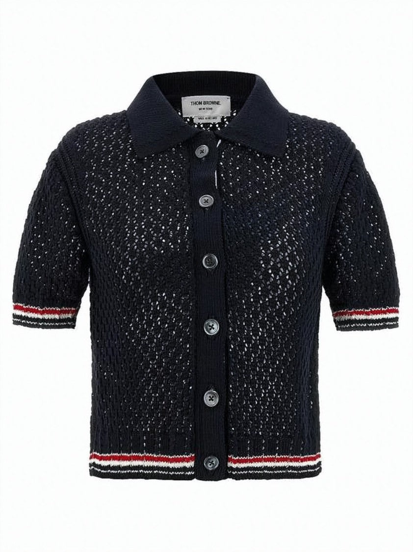 Thom Browne Textured Knit Polo Shirt With Classic Collar