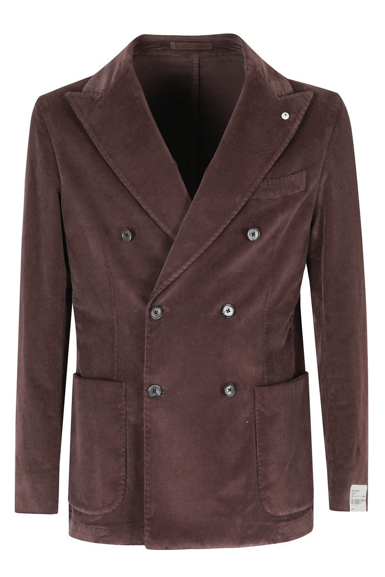 L.B.M. Eggplant Double-Breasted Corduroy Cotton-Blend Blazer