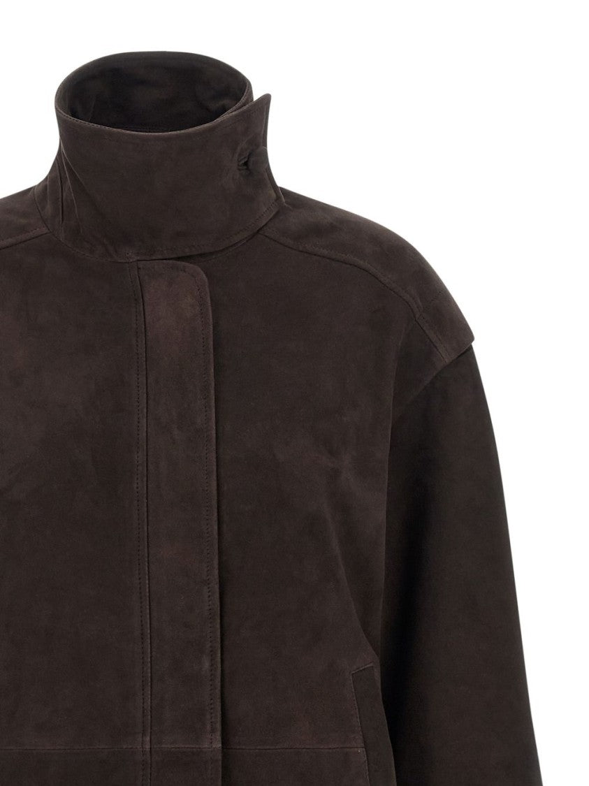 Rotate High-Collar Leather Jacket With Boxy Silhouette