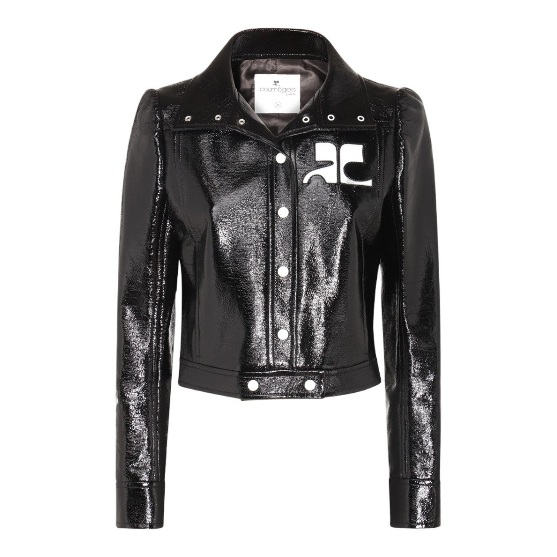 Courrèges Cropped Patent Leather Jacket With Structured Collar