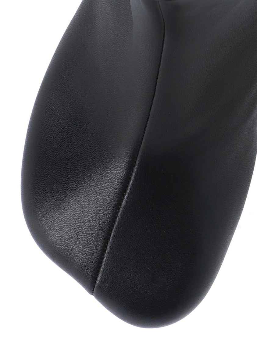 Mm6 By Maison Margiela Square-Toe Black Nappa Leather Ankle Boots With Cylindrical Heel