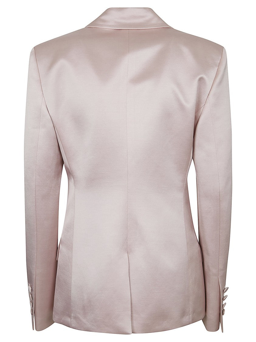 The Andamane Fitted Satin Blazer With Peak Lapels And Padded Shoulders