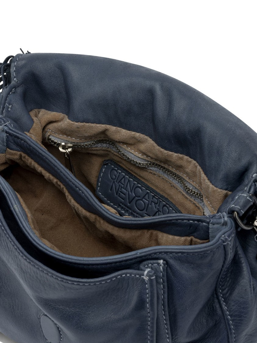 Giancarlo Nevola Woven Leather Shoulder Bag With Fringed Edges And Versatile Carrying Options