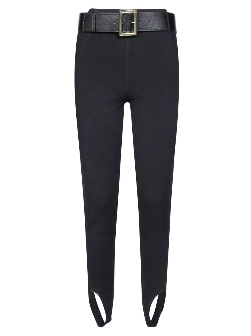 Self-Portrait Black Ribbed Knit Belted Stirrup Leggings