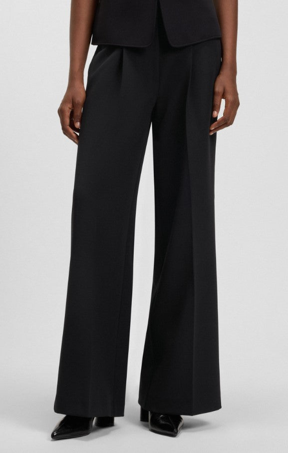 Boss Pleated Black Trousers With Regular Waist
