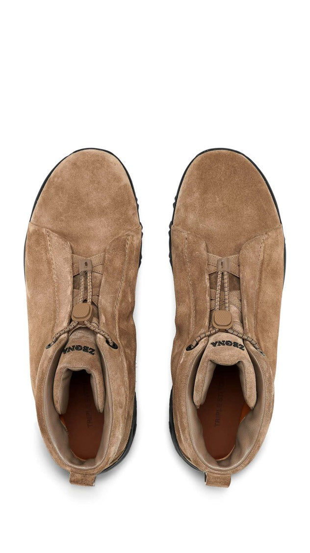 Zegna Vetta Triple Stitch High-Top Suede Sneakers