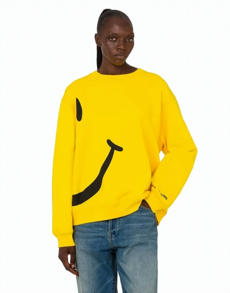 Moschino Bright Yellow Long-Sleeve T-Shirt With Graphic Smiley Face