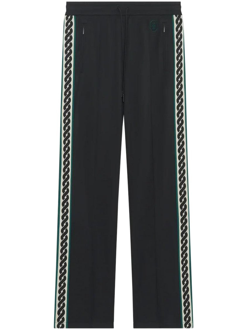 Drôle De Monsieur Straight-Leg Black Track Pants With Chain-Link Side Stripes