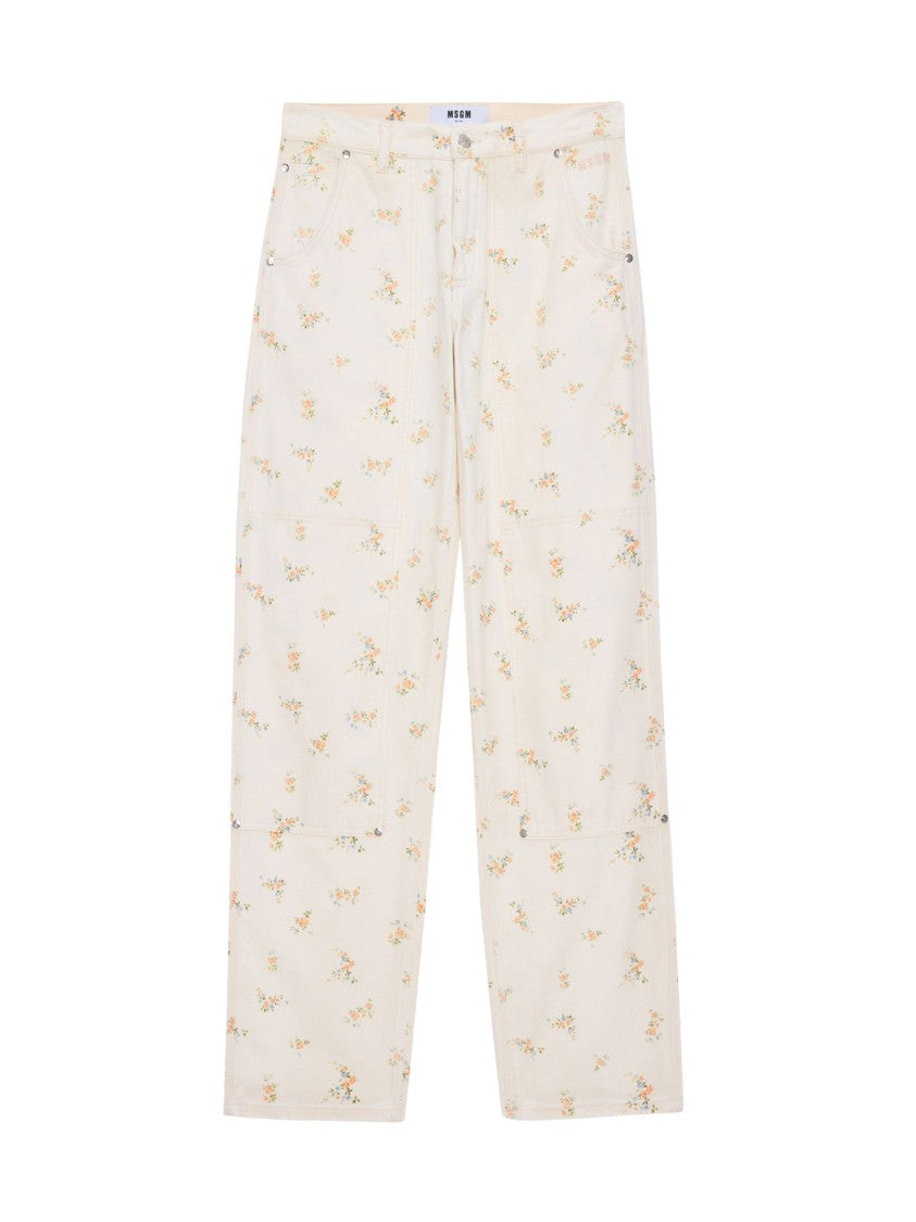 Msgm Light Beige Floral Print Trousers
