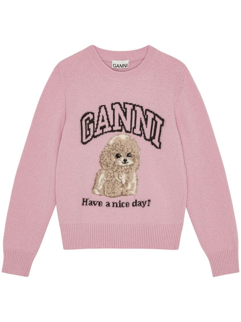 Ganni Poodle Graphic Crewneck Sweater With Relaxed Fit