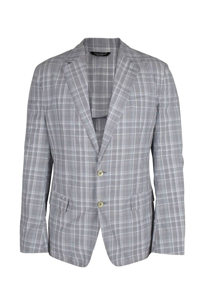 Dolce & Gabbana Tailored Gray Checkered Jacket With Classic Lapel