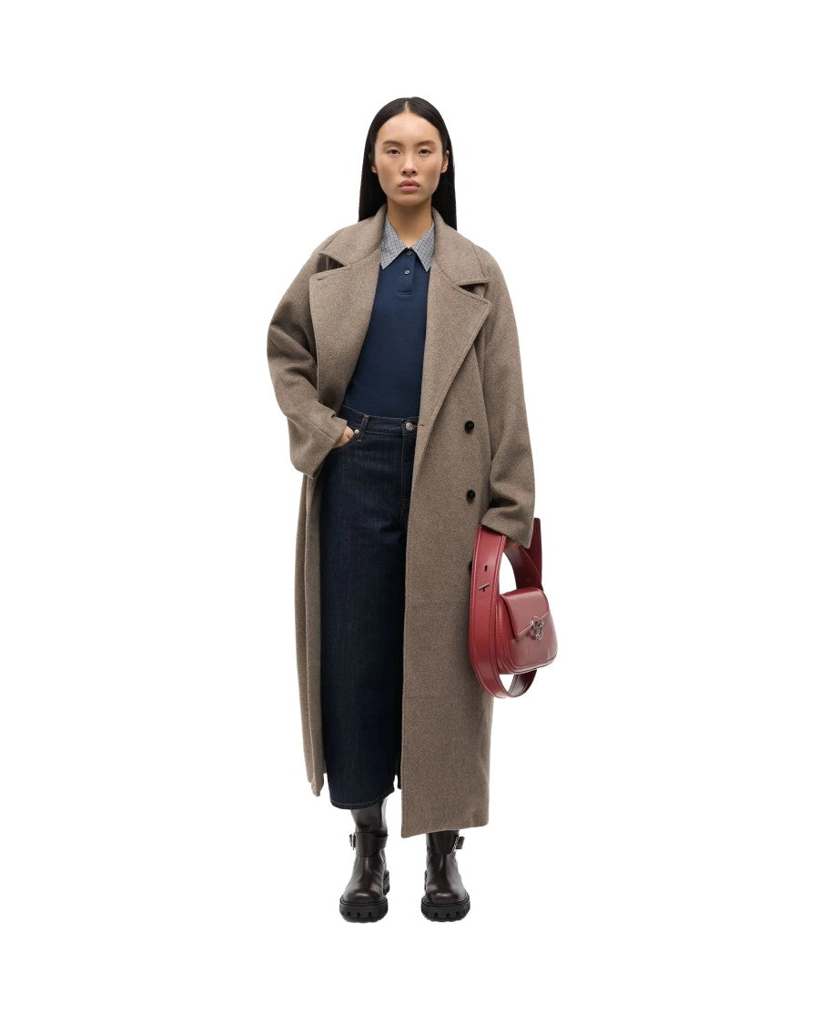 Samsøe Samsøe Lead Gray Sahannen Melange Double-Breasted Coat