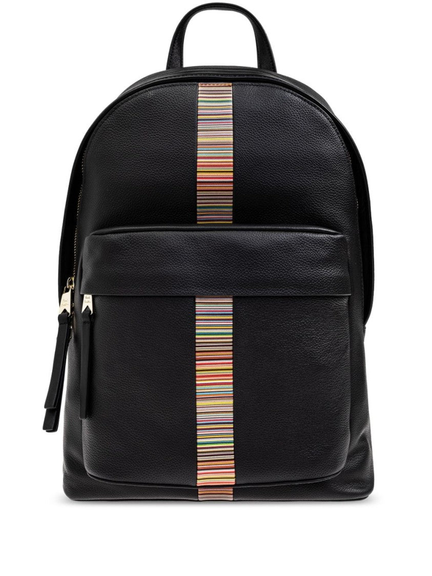 Paul Smith Vertical Stripe Black Backpack With Top Zip Closure