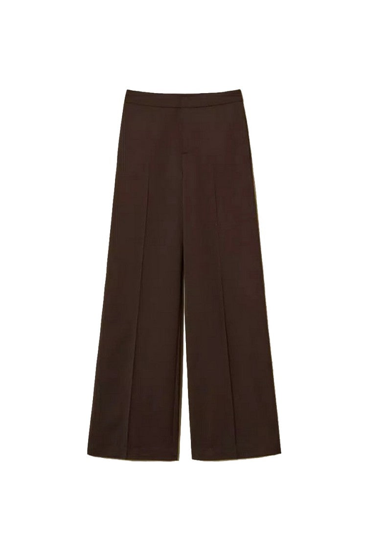 Twin-Set Dark Brown Wide-Leg Polyester-Blend Pants
