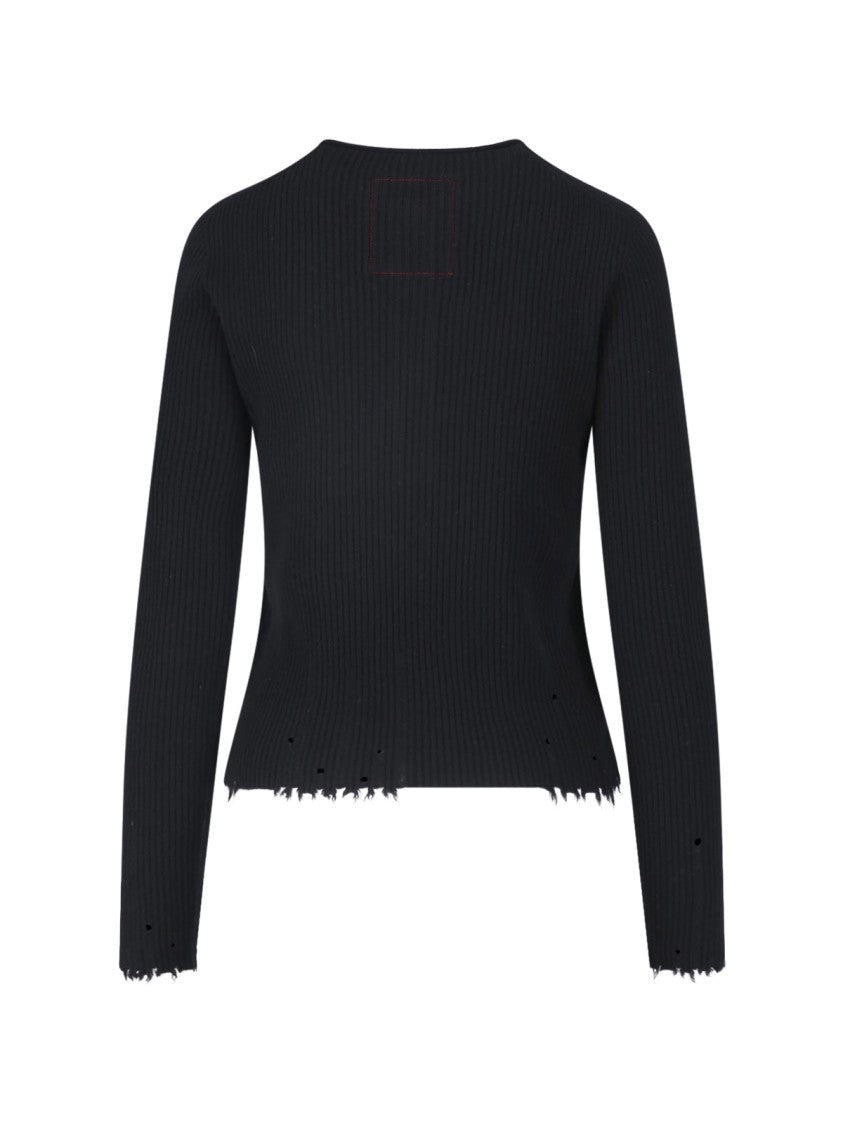 Uma Wang Ribbed Cashmere Sweater With Button-Up Front And Distressed Finish