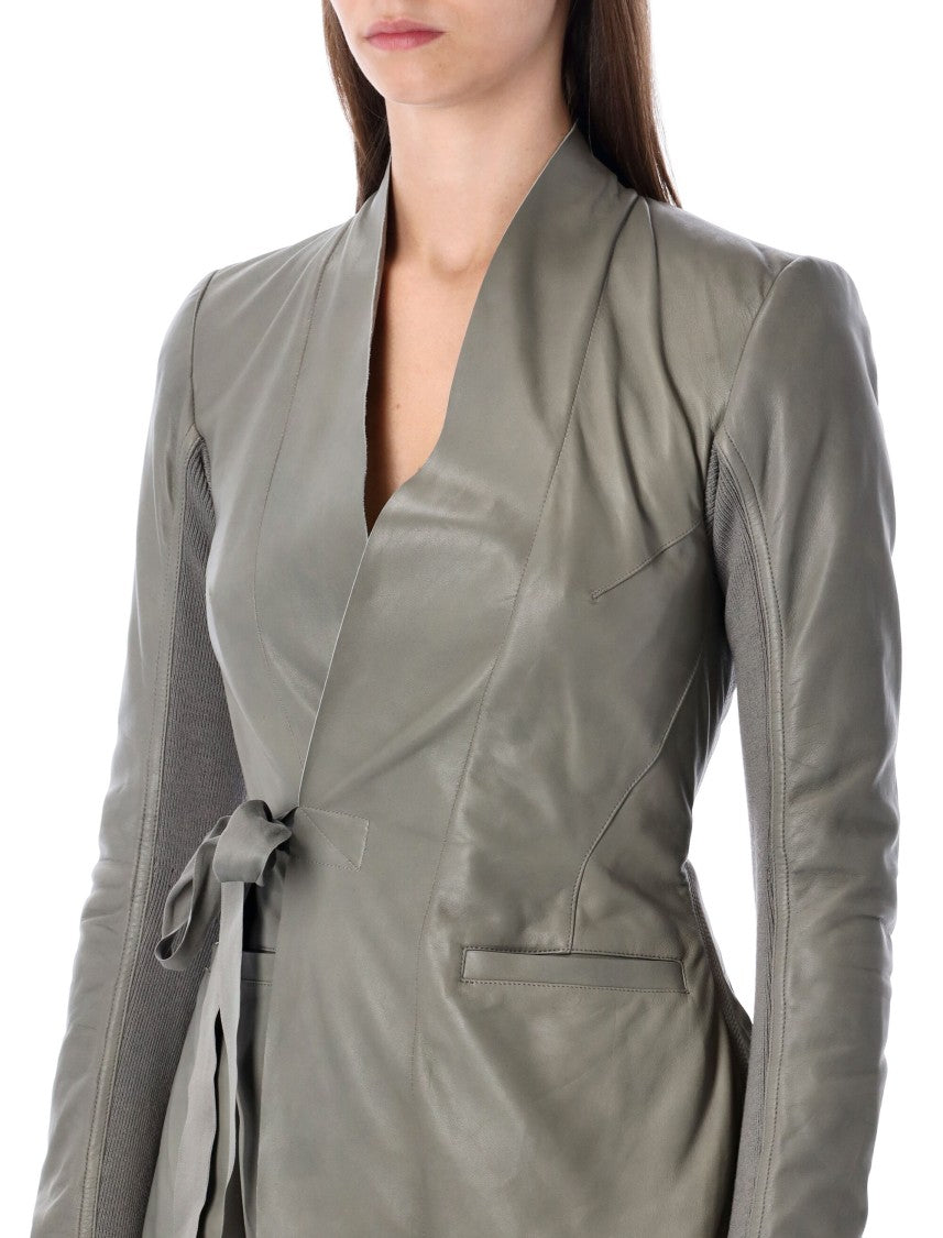 Rick Owens Grey Leather Wrap Jacket