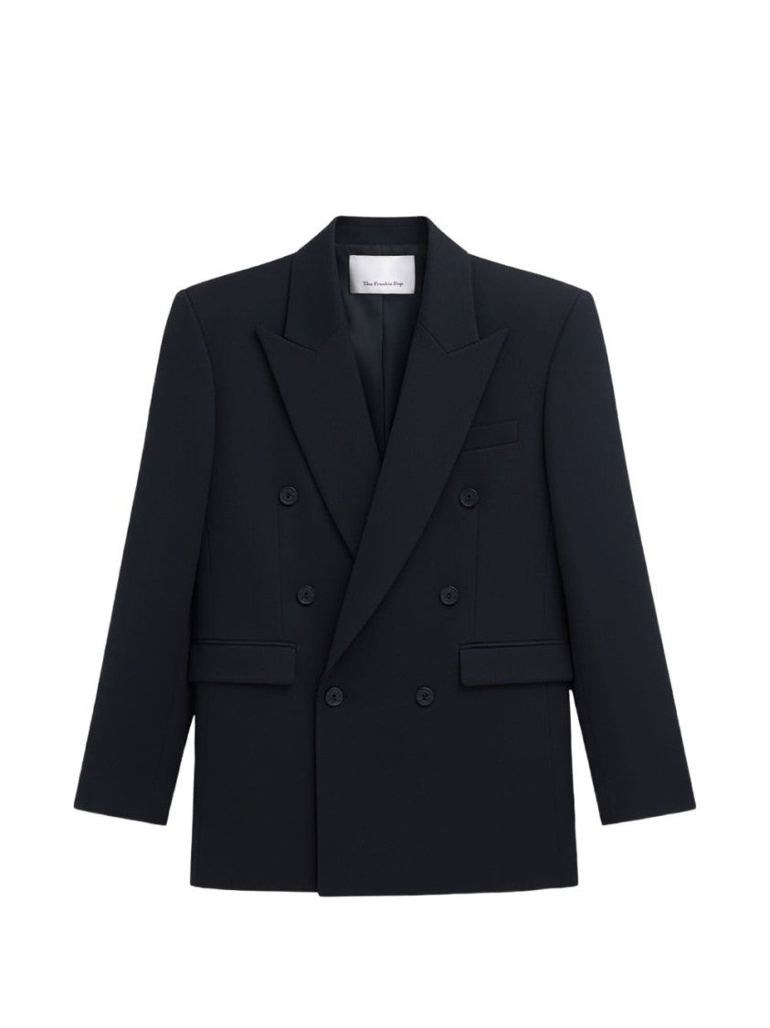 The Frankie Shop Black Double-Breasted Oversized Structured Jacket