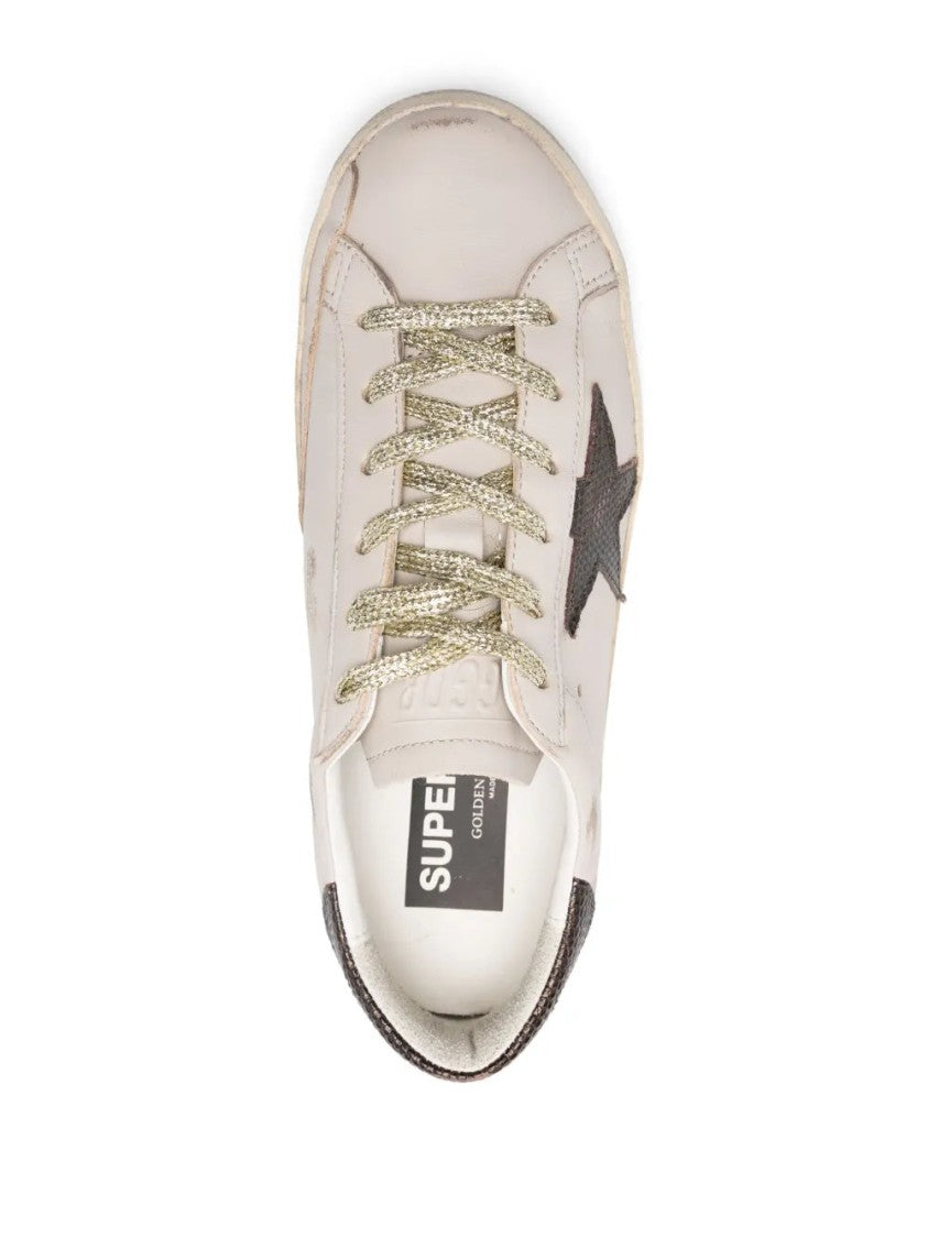 Golden Goose Star-Embellished Grey Leather Sneakers