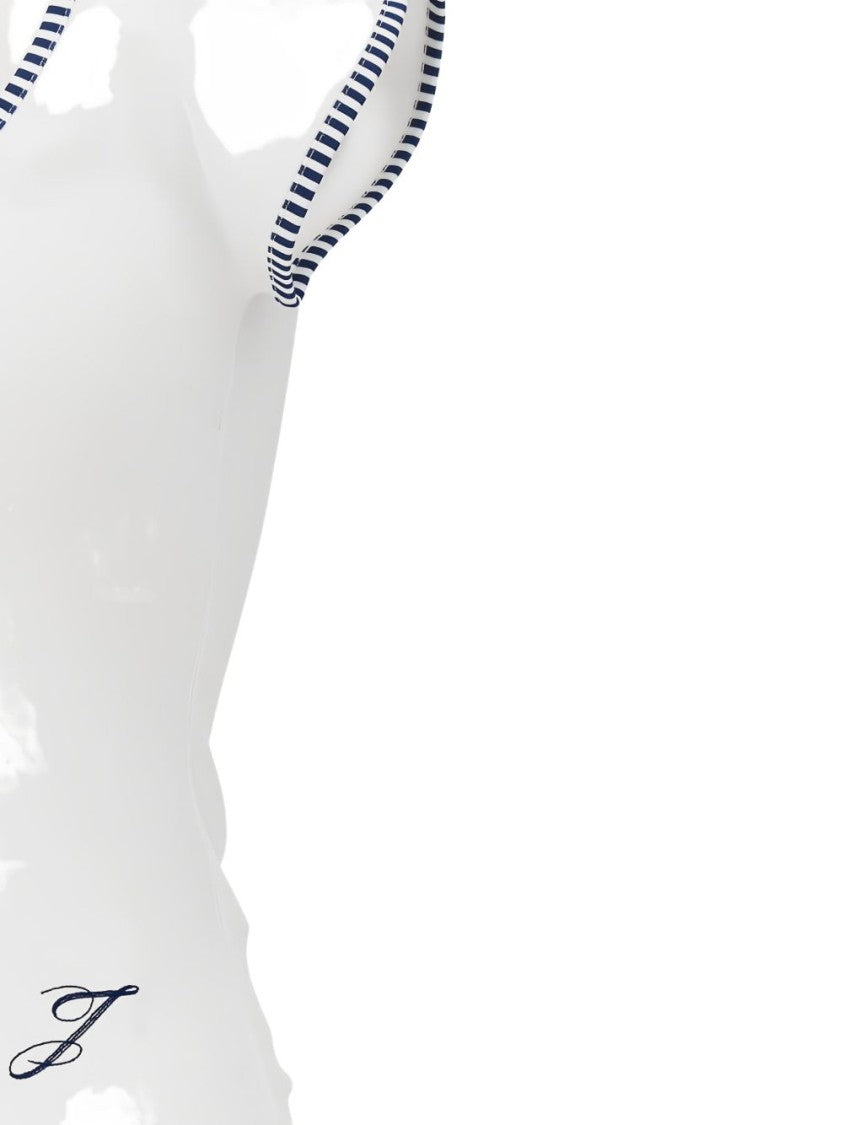 Jacquemus White Striped Trim Fitted Short-Sleeved Top