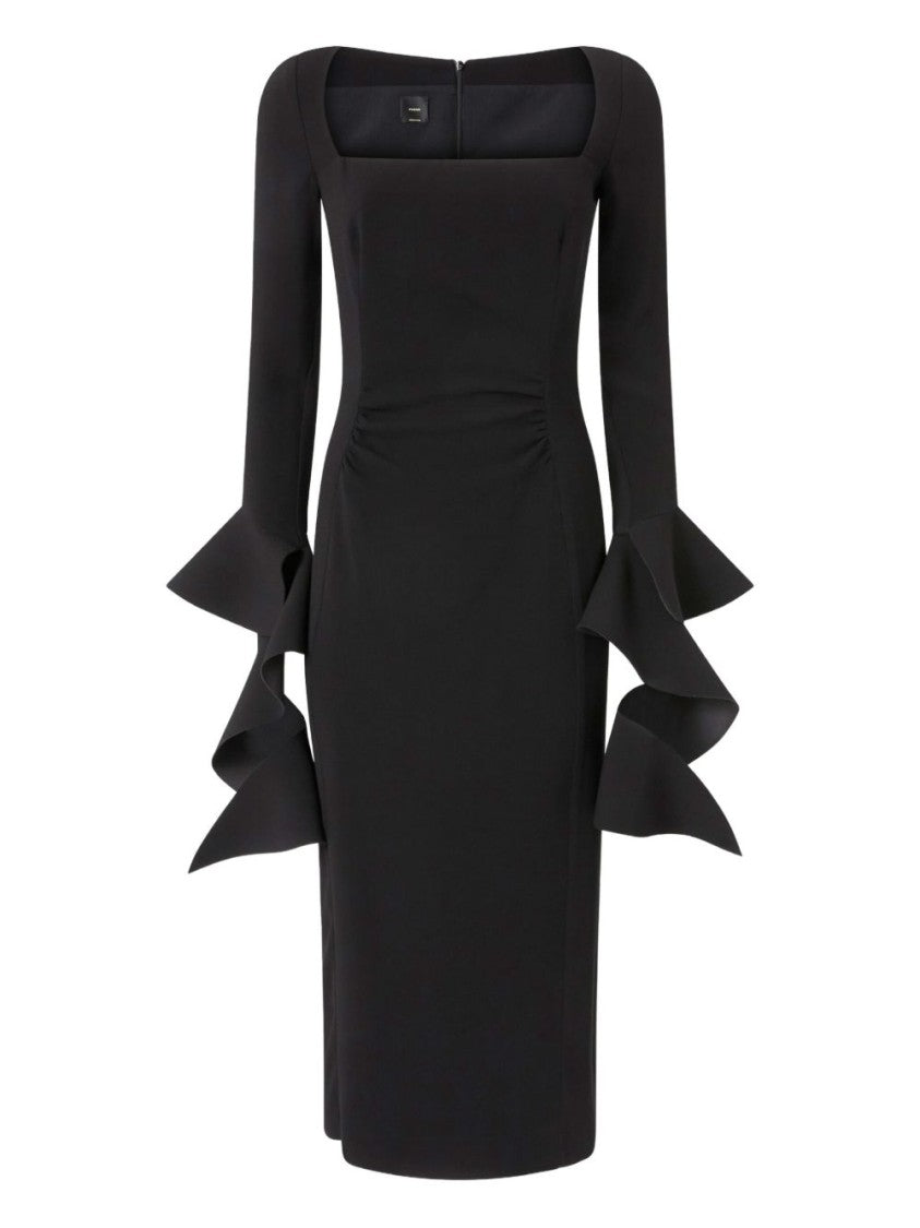 Pinko Fitted Black Midi Dress With Ruffled Cuffs