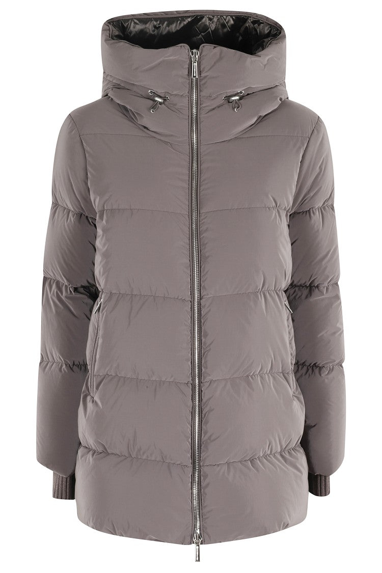 Moorer Padded Quilted Down Coat With High Collar And Hood