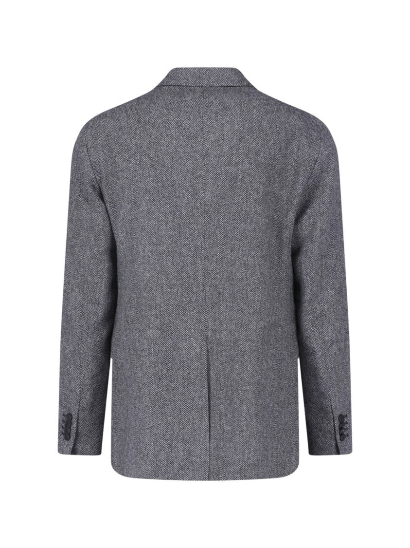 Tagliatore Double-Breasted Grey Virgin Wool Blazer With Classic Notch Lapel