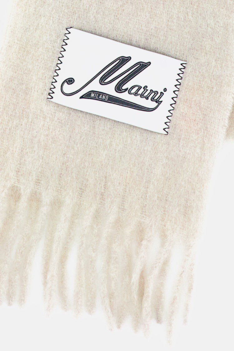 Marni Brushed Alpaca Scarf With Fringed Edge And Logo Detail