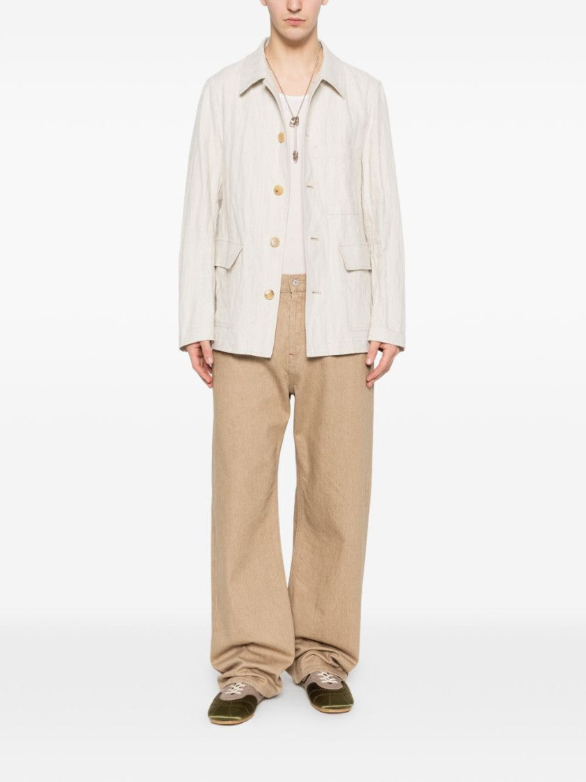Dries Van Noten Beige Herringbone Weave Classic Collar Jacket