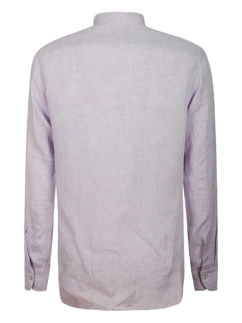 Borriello Napoli Lightweight Linen Shirt With Mandarin Collar