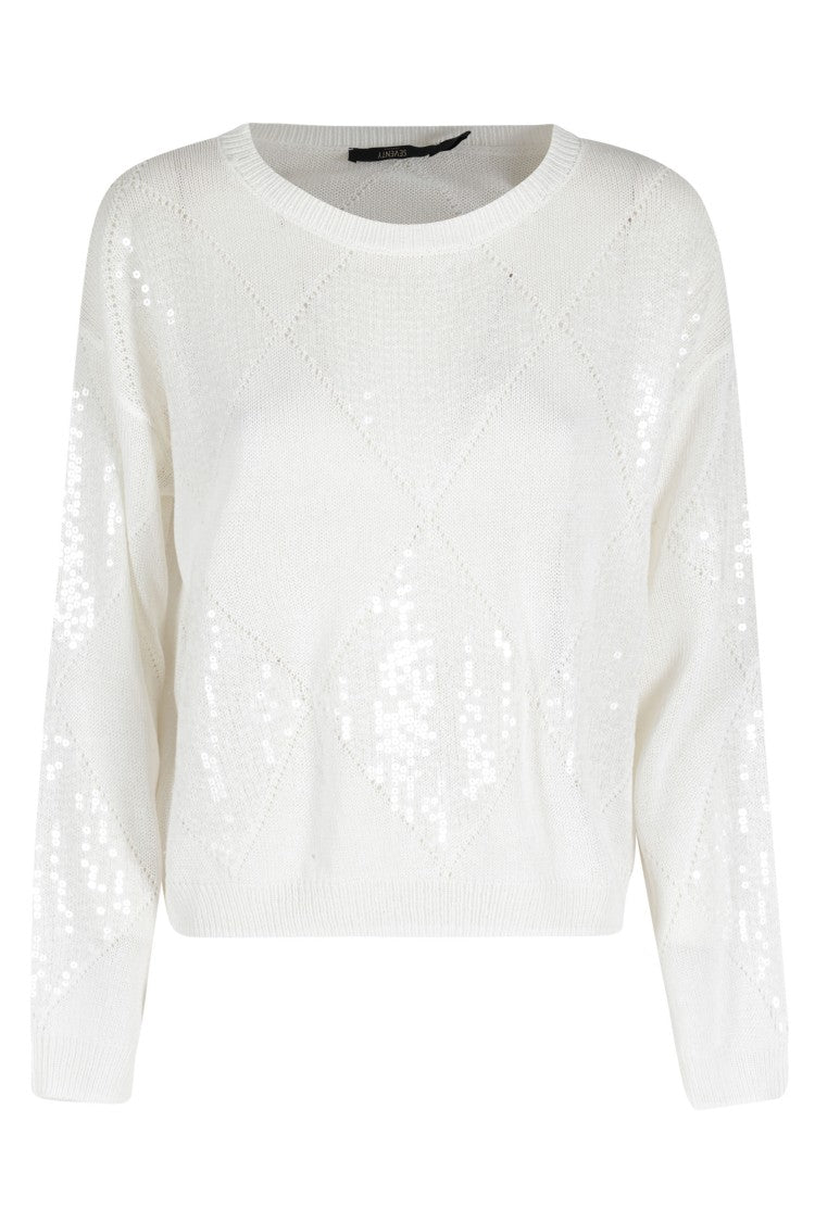 Seventy Cream Sequins Long-Sleeve Cotton Sweater