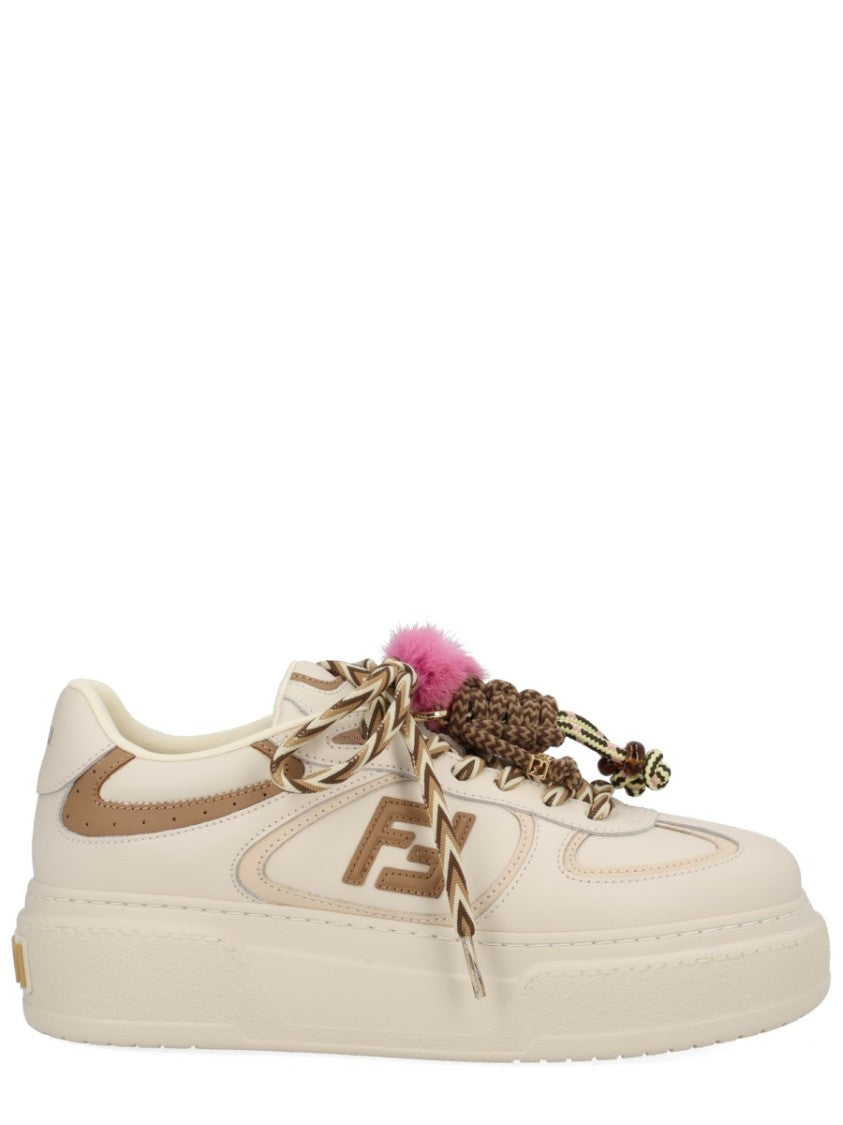 Fendi Cream Leather Fendi Match Sneakers