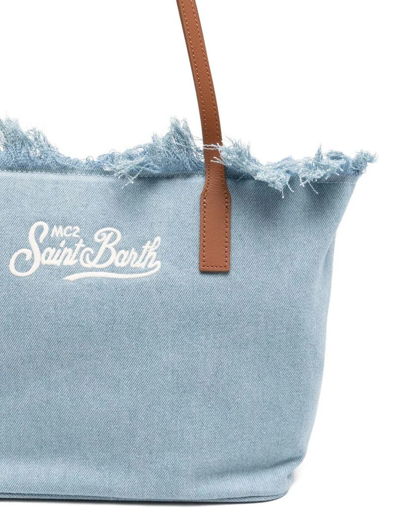 Mc2 Saint Barth Frayed-Edge Denim-Look Tote Bag With Leather Handles