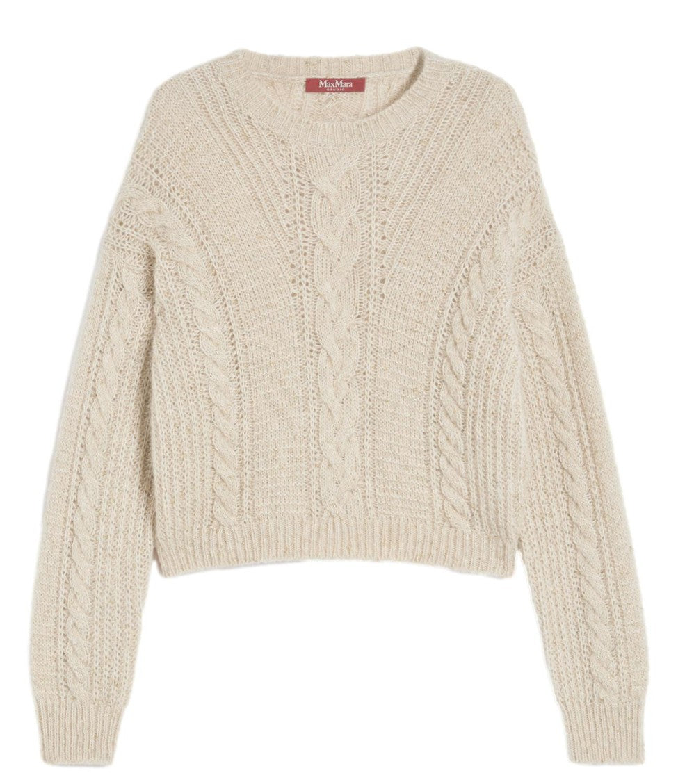Max Mara Refined Beige Sweater With Cable Knit Design
