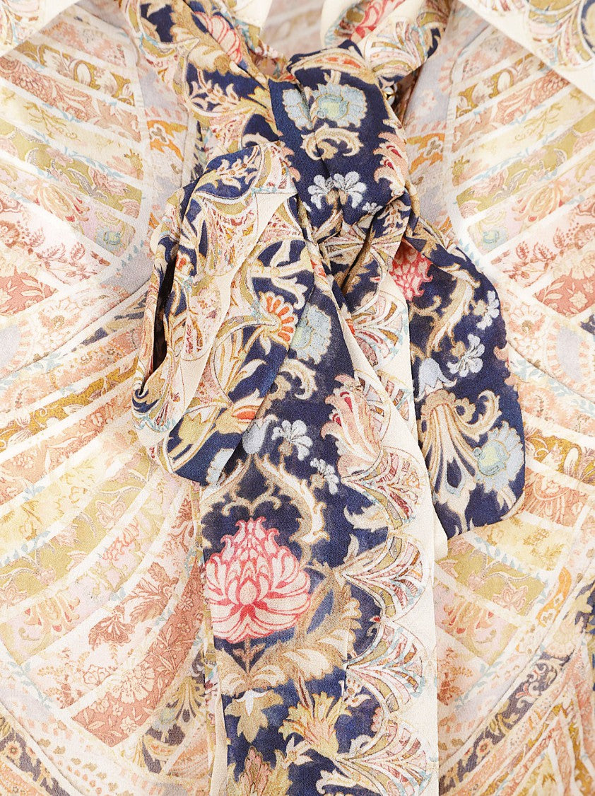 Zimmermann Flowing Floral Print Maxi Dress With Tie-Neck Detail