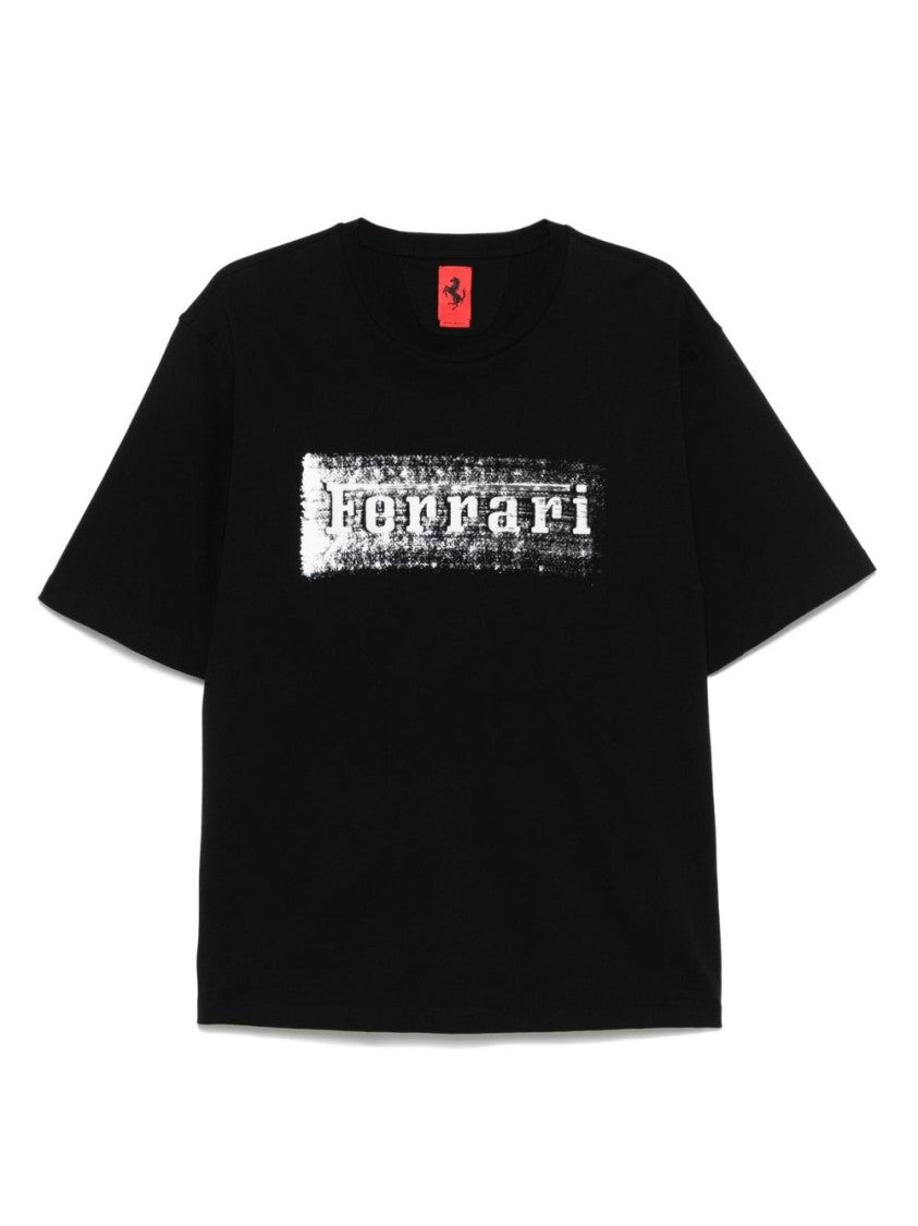 Ferrari Graphic Print Black Cotton T-Shirt