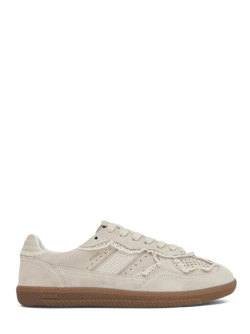 Alohas Crochet Cream Leather Sneakers With Gum Rubber Sole