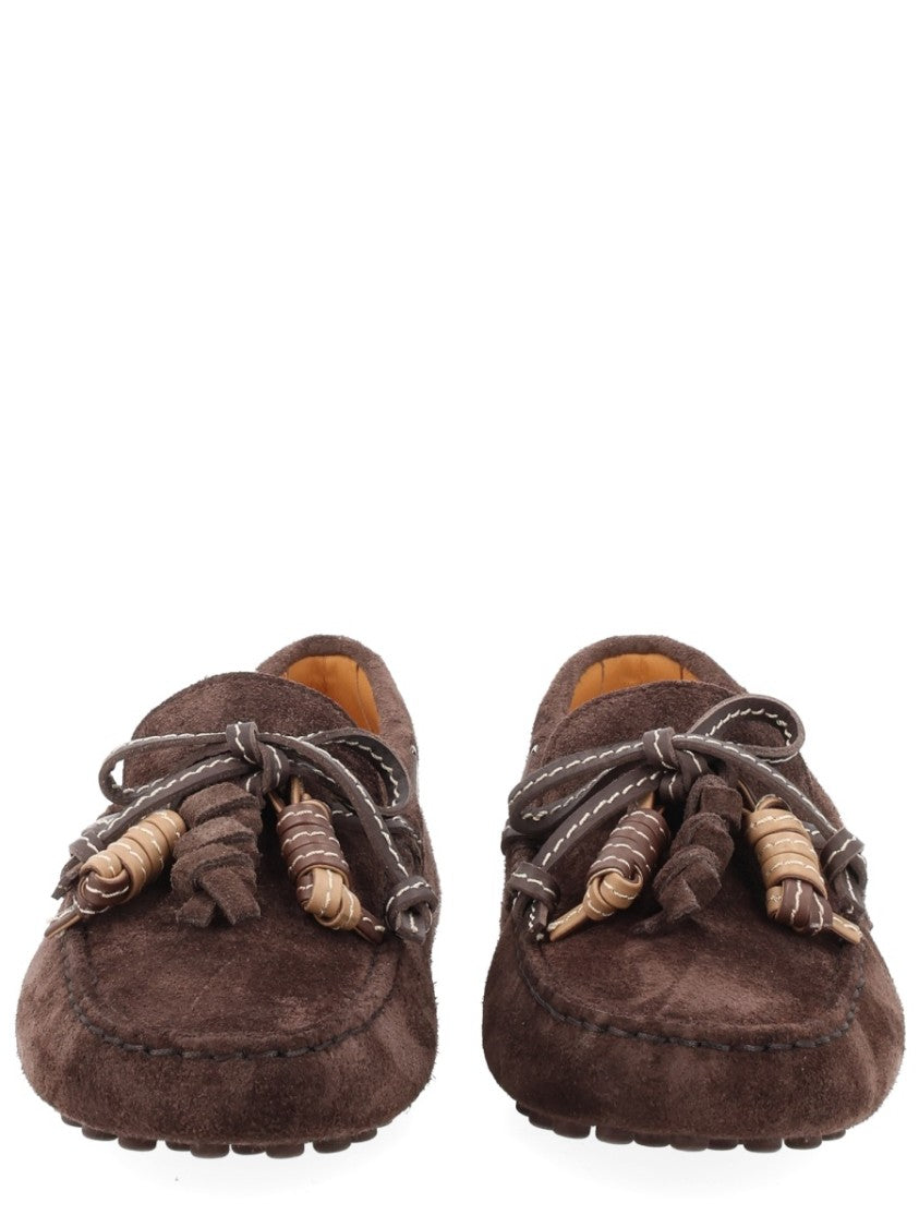 Tod's Suede Contrast Stitching Tassel Loafers
