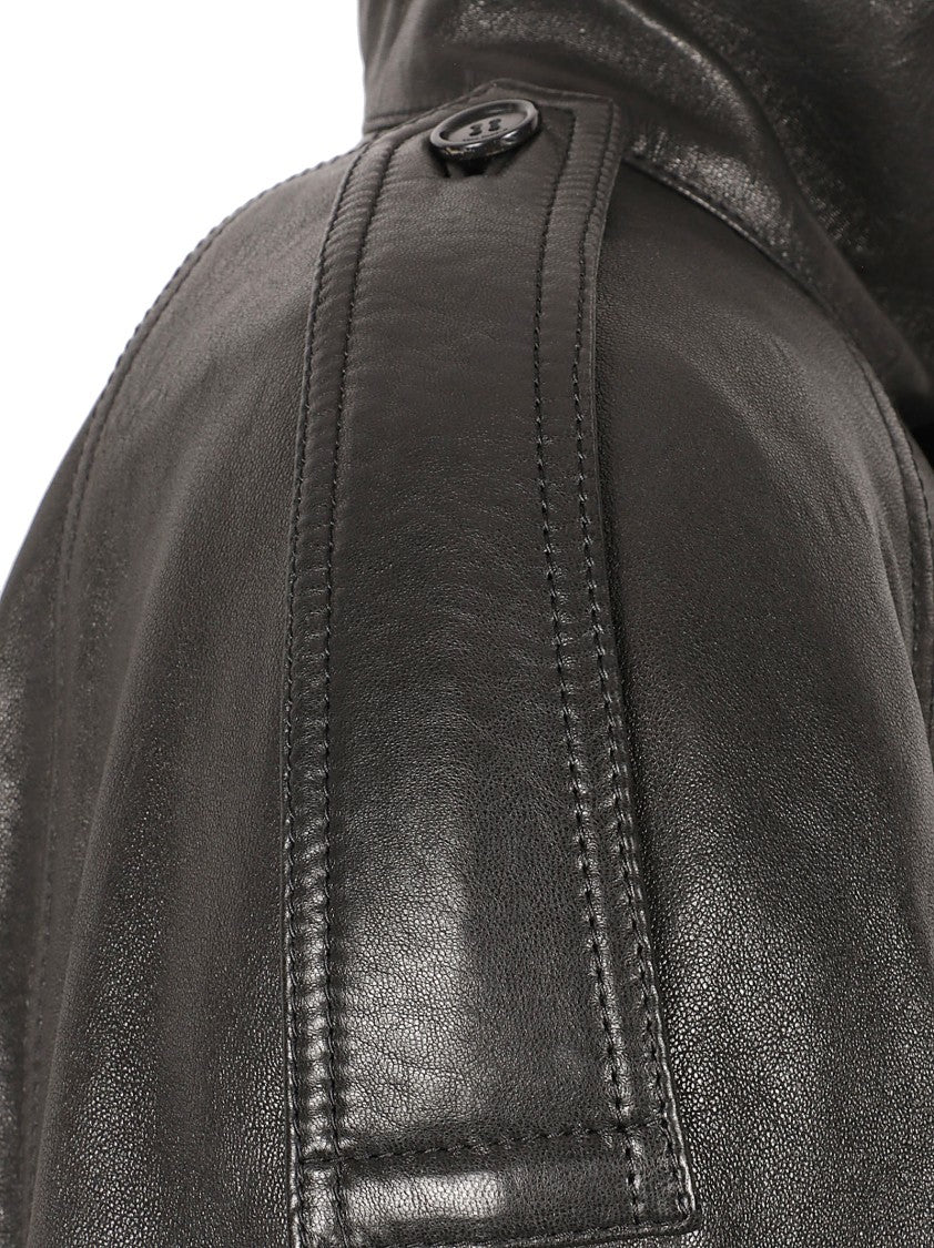 Saint Laurent Cropped Black Coat In Smooth Lamb Leather