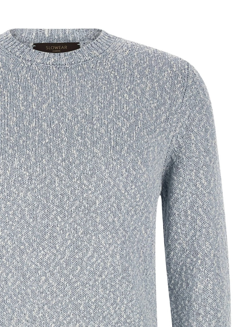 Zanone Two-Tone Textured Fabric Crew Neck Sweater