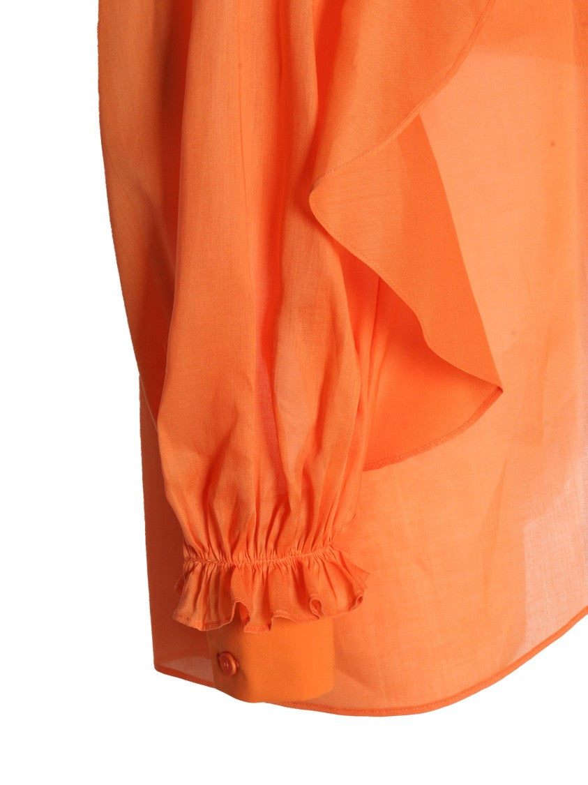 Alberta Ferretti Ruffled Orange Cotton Shirt With Billowy Sleeves