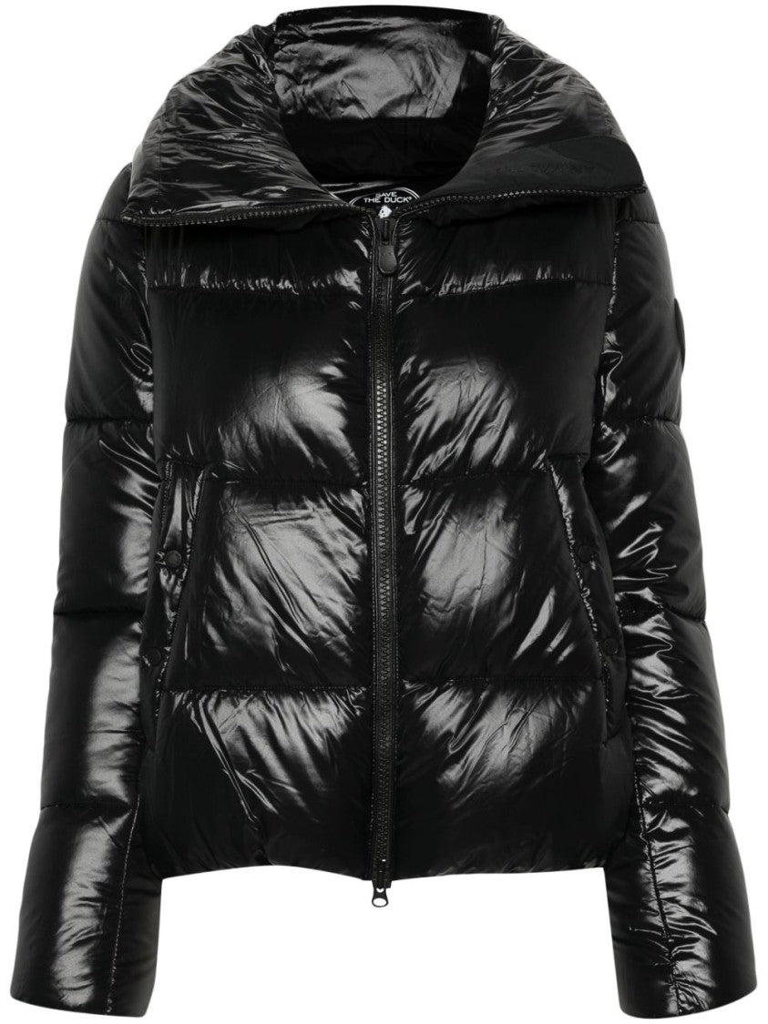 Save The Duck Glossy Quilted Jacket With High Collar And Side Pockets