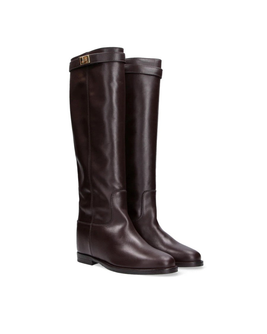 Via Roma 15 Dark Brown Santa Monica Con Lucchetto Leather Boots