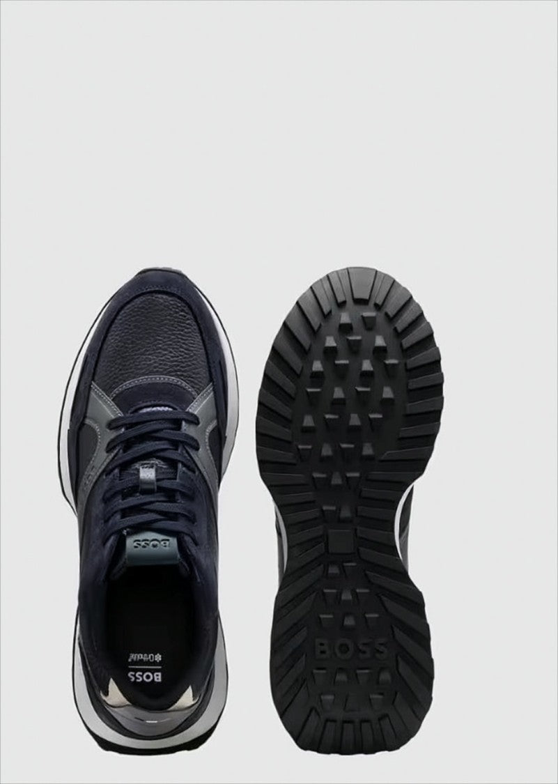 Boss Blue Tumbled Leather Sneakers