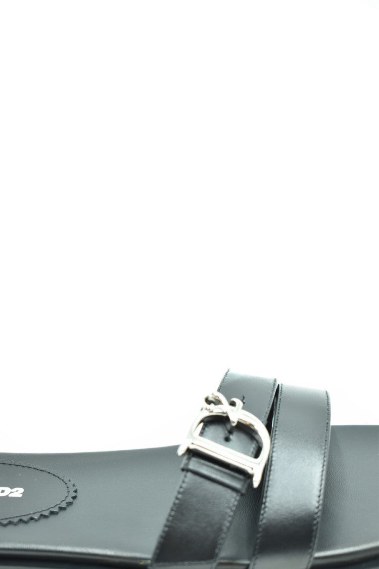 Dsquared2 Black Leather Sandals Silver Buckle Detail