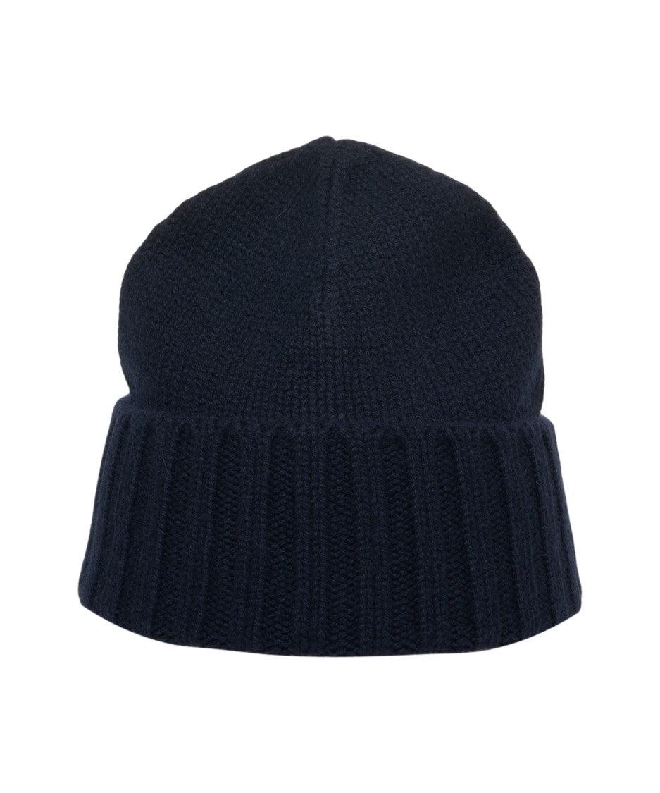 Kangra Black Cashmere Beanie With Ribbed Edge