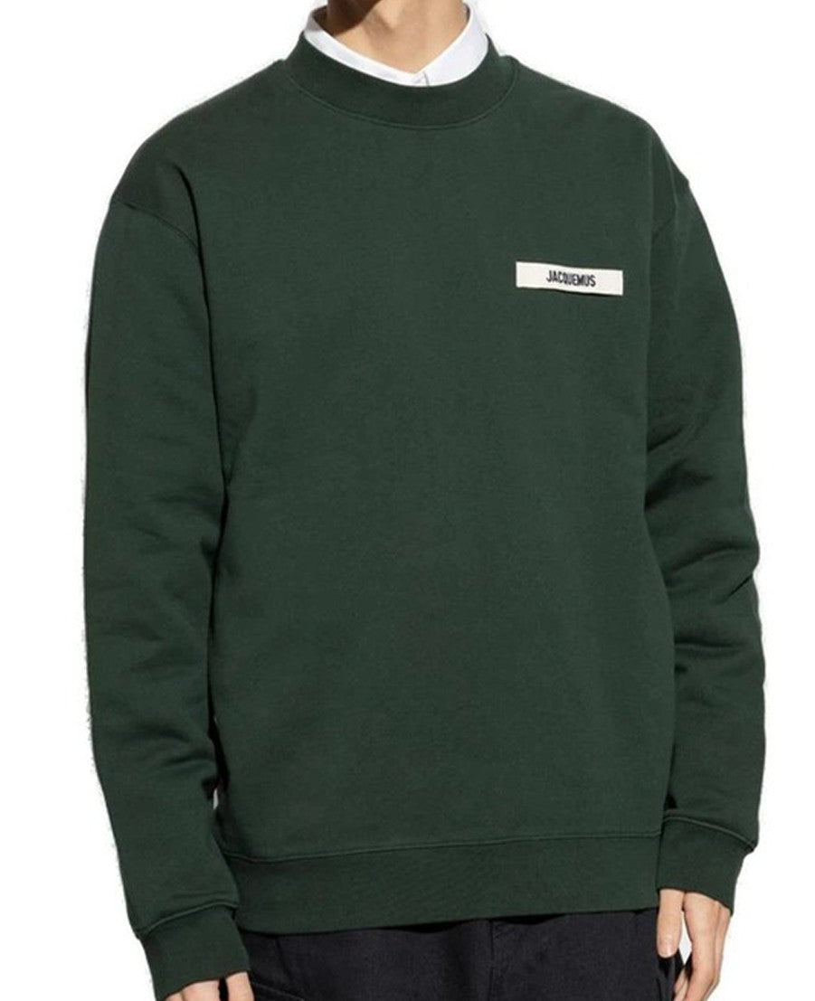 Jacquemus Deep Green Long-Sleeve Crewneck Shirt With Rectangular Logo Patch