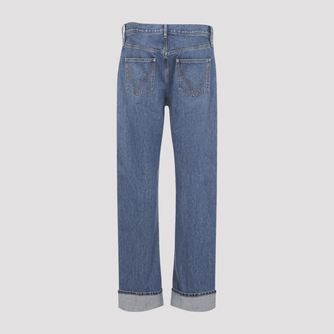 Bottega Veneta Straight-Leg Denim Jeans With Folded Hem And Leather Patch